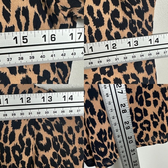 Reformation Leopard Print Gracie Dress Size 12 Ruched Short Sleeves Boho Mini - Picture 13 of 16